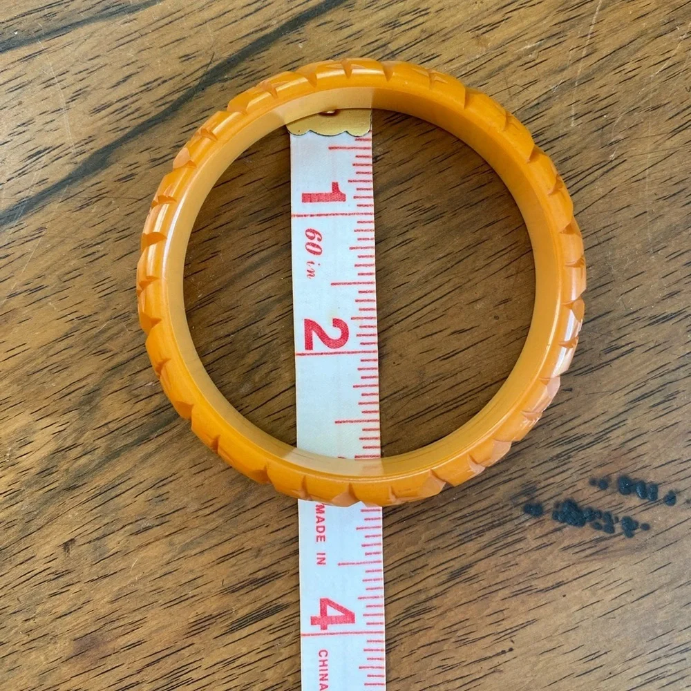 Vintage Bakelite Amber Carved Bangle Bracelet